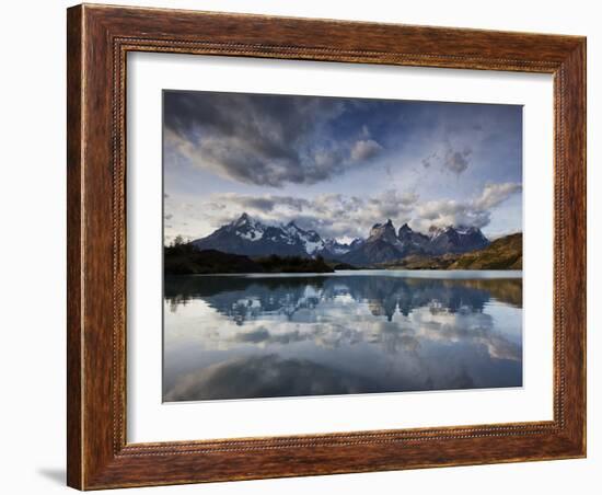 Los Cuernos Del Paine Seen across Lake Pehoe-Alex Saberi-Framed Photographic Print