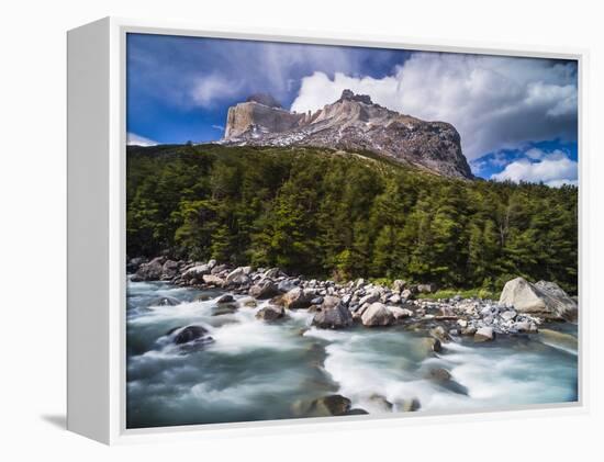 Los Cuernos Mountains and Rio Frances, Patagonia, Chile-Matthew Williams-Ellis-Framed Premier Image Canvas