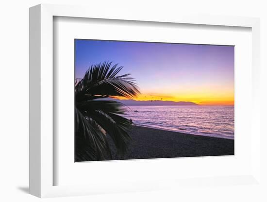 Los Muertos Beach Sunset, Puerto Vallarta, Mexico-George Oze-Framed Photographic Print