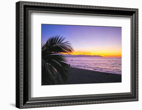 Los Muertos Beach Sunset, Puerto Vallarta, Mexico-George Oze-Framed Photographic Print