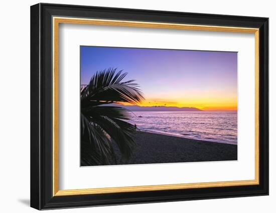 Los Muertos Beach Sunset, Puerto Vallarta, Mexico-George Oze-Framed Photographic Print