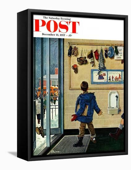 "Lost His Mitten" Saturday Evening Post Cover, December 14, 1957-Ben Kimberly Prins-Framed Premier Image Canvas