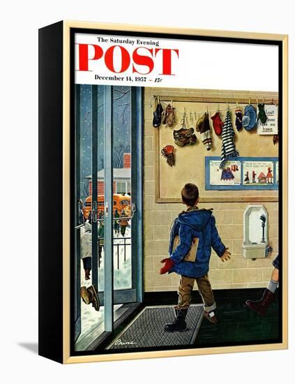 "Lost His Mitten" Saturday Evening Post Cover, December 14, 1957-Ben Kimberly Prins-Framed Premier Image Canvas