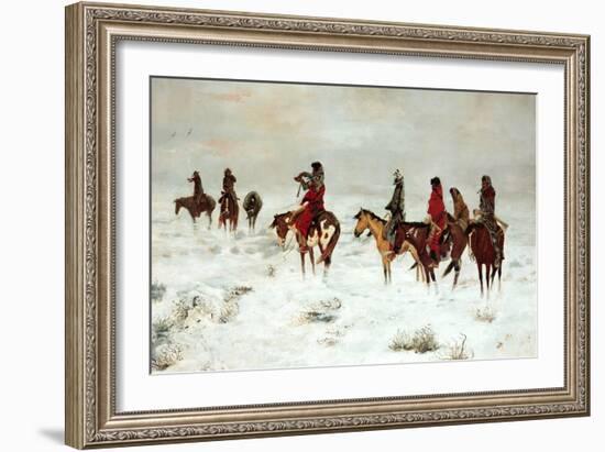 Lost in a Snowstorm-We are Friends-Charles Marion Russell-Framed Art Print