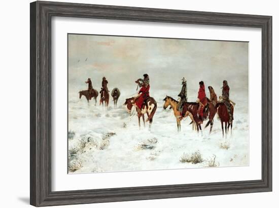 Lost in a Snowstorm-We are Friends-Charles Marion Russell-Framed Art Print