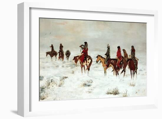 Lost in a Snowstorm-We are Friends-Charles Marion Russell-Framed Art Print