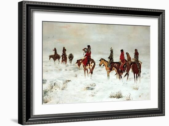 Lost in a Snowstorm-We are Friends-Charles Marion Russell-Framed Art Print