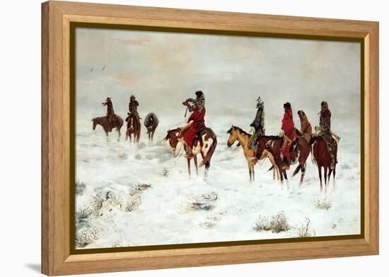 Lost in a Snowstorm-We are Friends-Charles Marion Russell-Framed Stretched Canvas