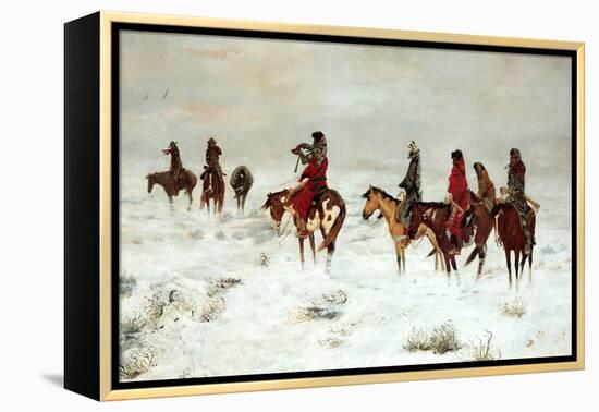 Lost in a Snowstorm-We are Friends-Charles Marion Russell-Framed Stretched Canvas