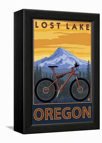 Lost Lake, Oregon - Mountain Bike Scene-Lantern Press-Framed Stretched Canvas