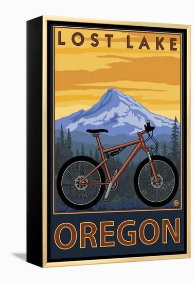 Lost Lake, Oregon - Mountain Bike Scene-Lantern Press-Framed Stretched Canvas