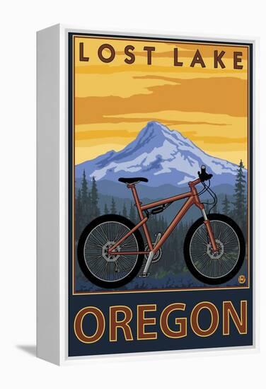 Lost Lake, Oregon - Mountain Bike Scene-Lantern Press-Framed Stretched Canvas