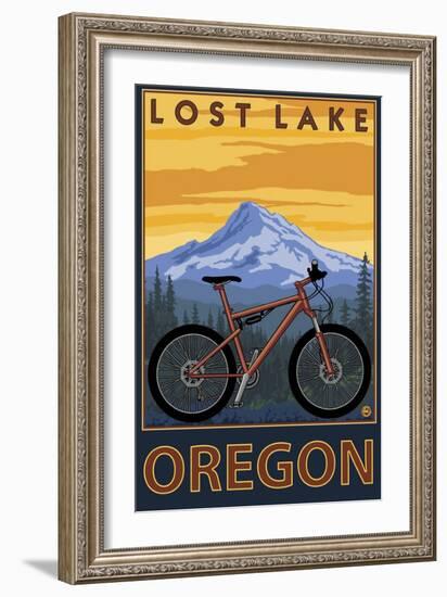 Lost Lake, Oregon - Mountain Bike Scene-Lantern Press-Framed Art Print
