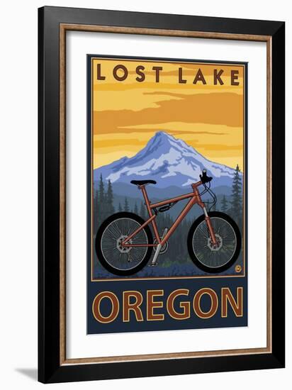 Lost Lake, Oregon - Mountain Bike Scene-Lantern Press-Framed Art Print