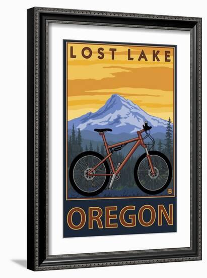 Lost Lake, Oregon - Mountain Bike Scene-Lantern Press-Framed Art Print