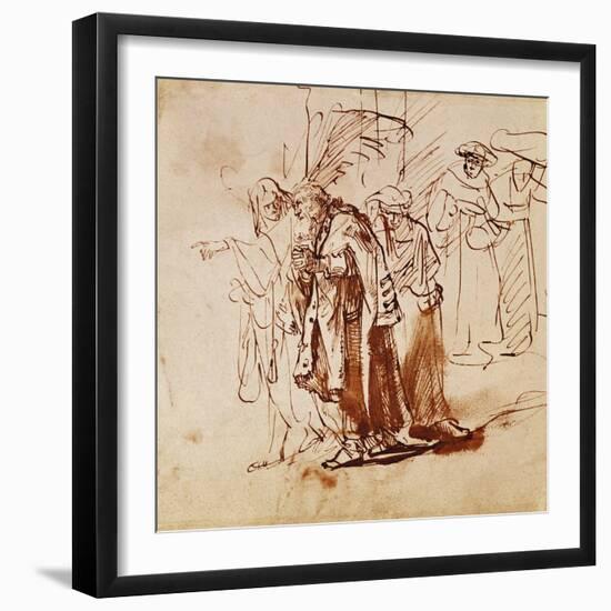 Lot and His Family, Pen and Ink Drawing-Rembrandt van Rijn-Framed Giclee Print