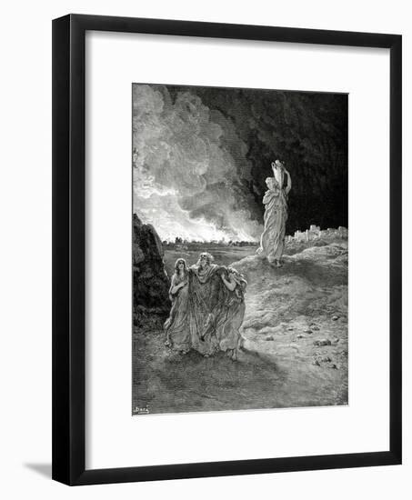 Lot. Book of Genesis, Bible. Episode of Destrucction of Sodom and Gomorrah. Lot Flees from Sodom.-Gustave Dore-Framed Giclee Print