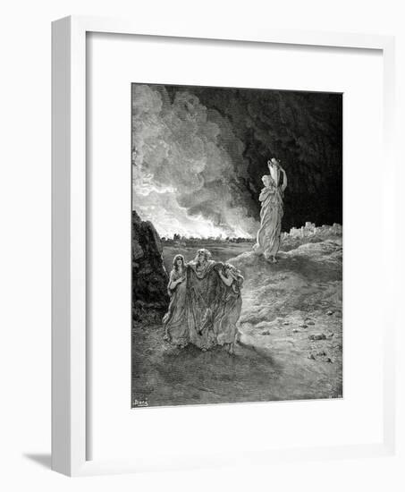 Lot. Book of Genesis, Bible. Episode of Destrucction of Sodom and Gomorrah. Lot Flees from Sodom.-Gustave Dore-Framed Giclee Print