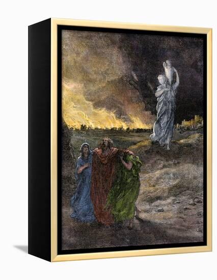 Lot's Wife Becomes a Pillar of Salt Because She Looked Back at Sodom's Destruction-null-Framed Premier Image Canvas