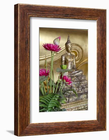 Lotus Flowers, Golden Buddha Statue, Phra Mongkonbophit, Ayutthaya, Thailand-Cindy Miller Hopkins-Framed Photographic Print