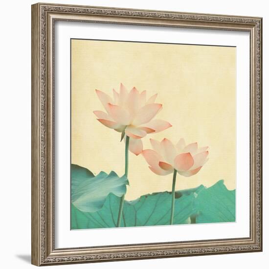 Lotus On The Old Grunge Paper Background-kenny001-Framed Art Print