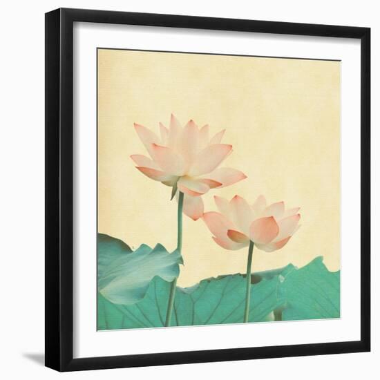 Lotus On The Old Grunge Paper Background-kenny001-Framed Art Print