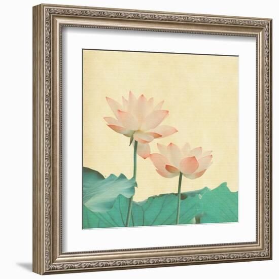 Lotus On The Old Grunge Paper Background-kenny001-Framed Art Print