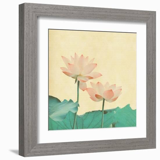 Lotus On The Old Grunge Paper Background-kenny001-Framed Art Print