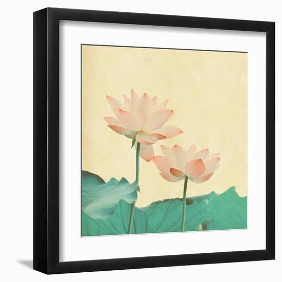 Lotus On The Old Grunge Paper Background-kenny001-Framed Art Print