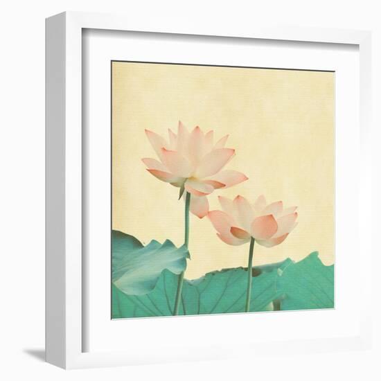 Lotus On The Old Grunge Paper Background-kenny001-Framed Art Print