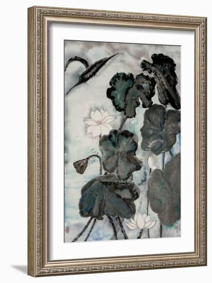 Lotus Study with Blue Green I-Nan Rae-Framed Art Print