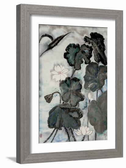 Lotus Study with Blue Green I-Nan Rae-Framed Art Print