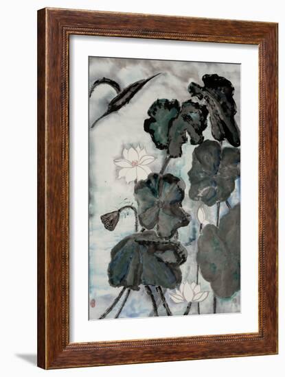 Lotus Study with Blue Green I-Nan Rae-Framed Art Print