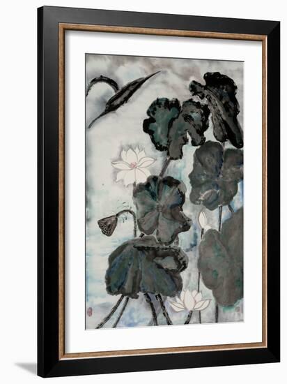 Lotus Study with Blue Green I-Nan Rae-Framed Art Print