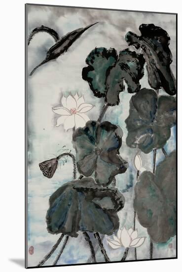 Lotus Study with Blue Green I-Nan Rae-Mounted Art Print