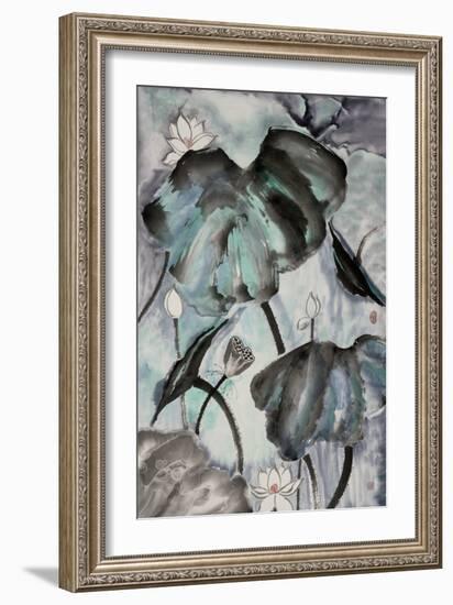 Lotus Study with Blue Green II-Nan Rae-Framed Art Print