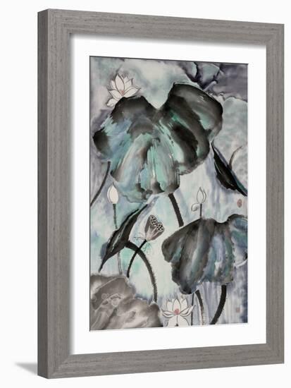 Lotus Study with Blue Green II-Nan Rae-Framed Art Print