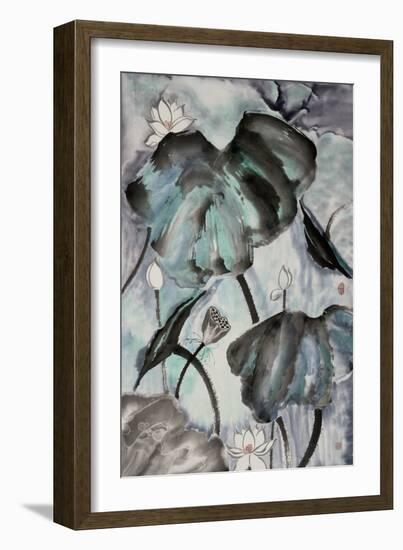 Lotus Study with Blue Green II-Nan Rae-Framed Art Print