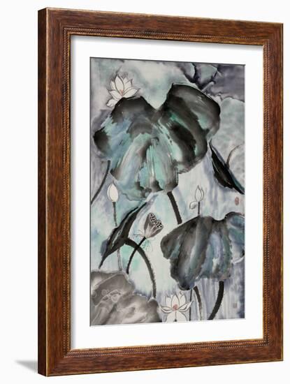 Lotus Study with Blue Green II-Nan Rae-Framed Art Print