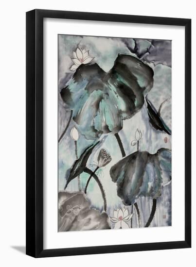 Lotus Study with Blue Green II-Nan Rae-Framed Art Print