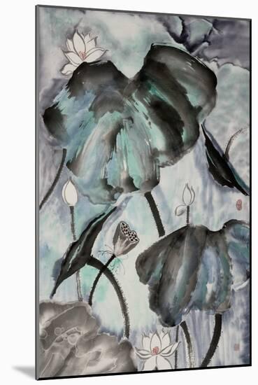 Lotus Study with Blue Green II-Nan Rae-Mounted Art Print