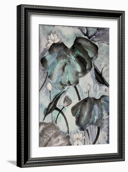 Lotus Study with Blue Green II-Nan Rae-Framed Art Print