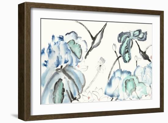 Lotus Study with Blue Green III-Nan Rae-Framed Art Print