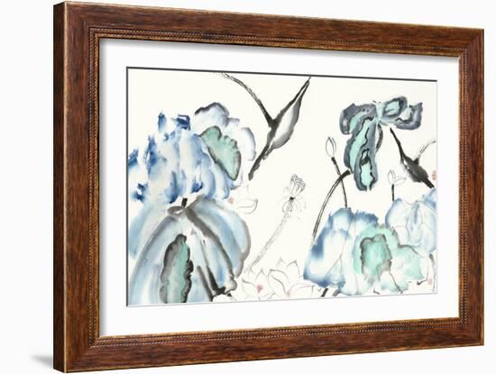 Lotus Study with Blue Green III-Nan Rae-Framed Art Print