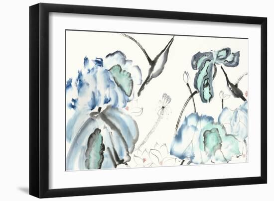 Lotus Study with Blue Green III-Nan Rae-Framed Art Print