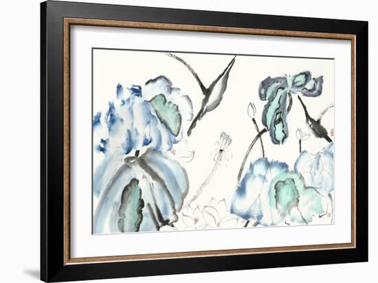 Lotus Study with Blue Green III-Nan Rae-Framed Art Print