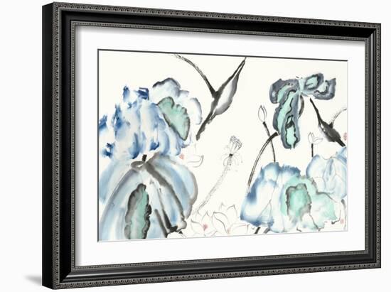 Lotus Study with Blue Green III-Nan Rae-Framed Art Print