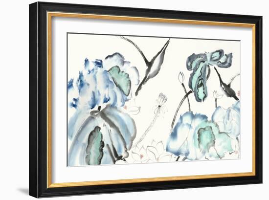 Lotus Study with Blue Green III-Nan Rae-Framed Art Print