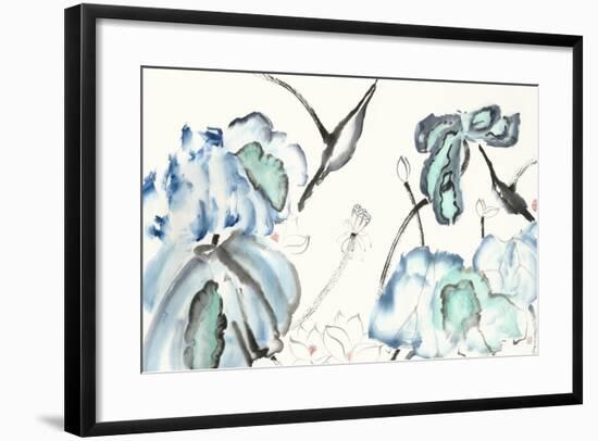 Lotus Study with Blue Green III-Nan Rae-Framed Art Print