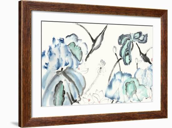 Lotus Study with Blue Green III-Nan Rae-Framed Art Print